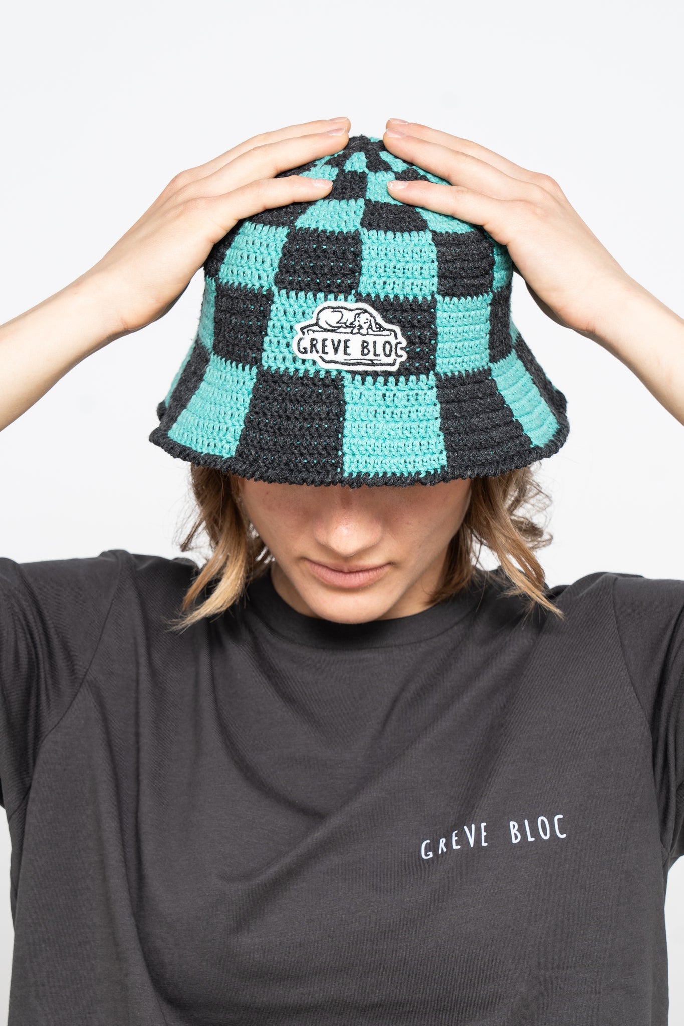 Bucket hat "Chess" grey and sage