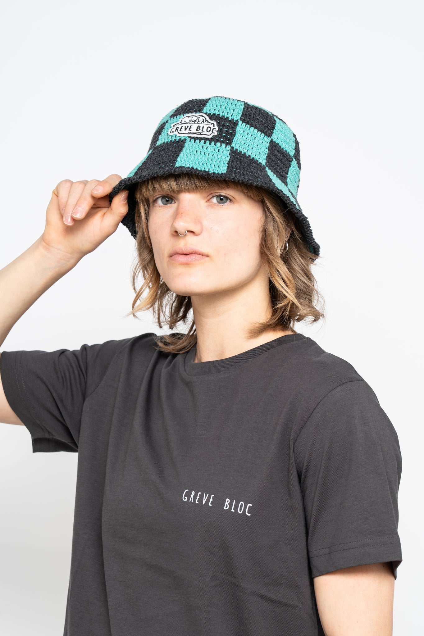 Bucket hat "Chess" grey and sage