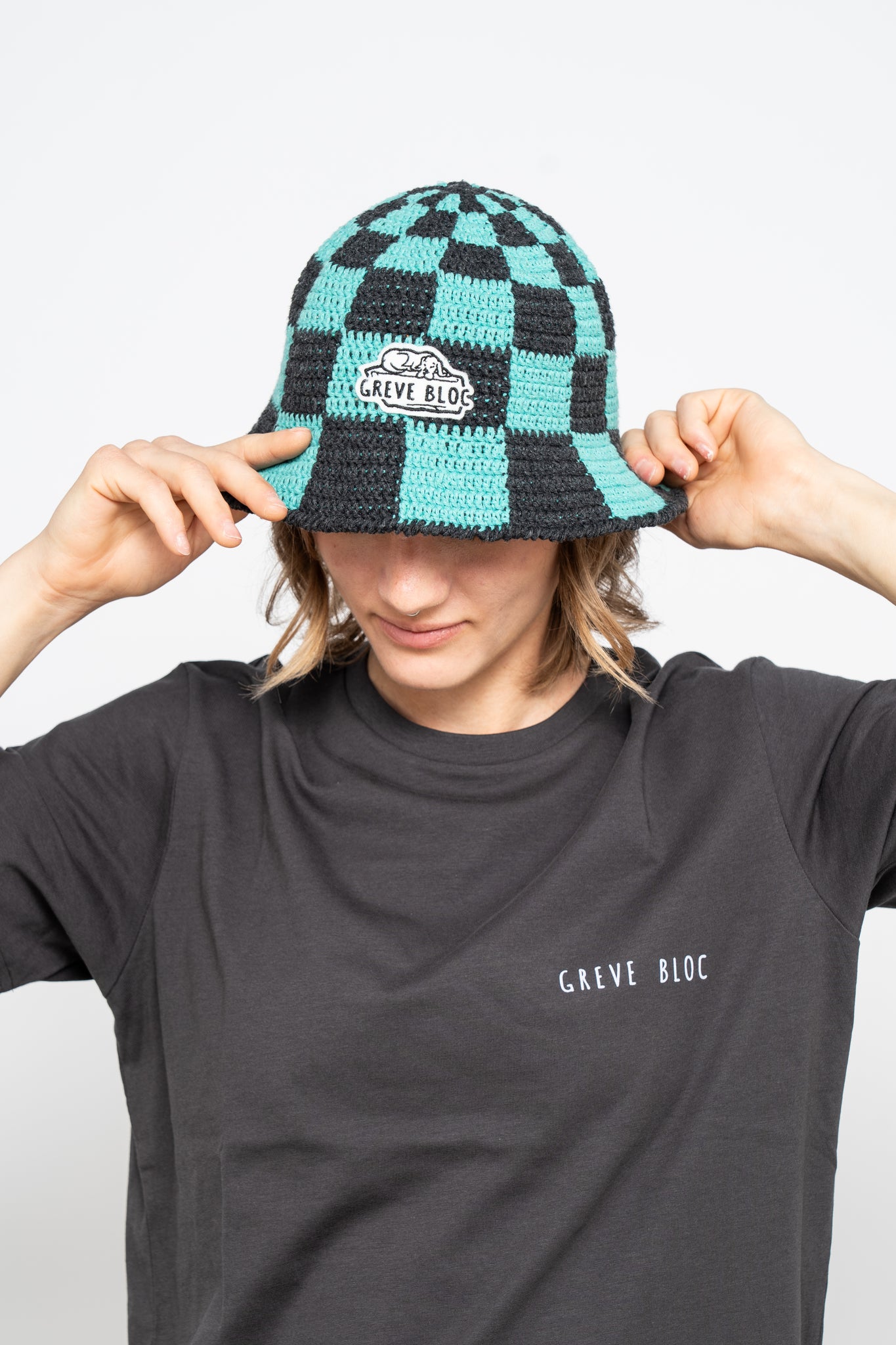 Bucket hat "Chess" grey and sage